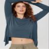 ODODOS Long Sleeve Tee for Women with Thumb Hole Athletic Gym Workout Crop Tops Yoga Shirts, Dark Blue, X-Large view 4