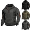 Mens Casual Sweatshirts Quarter Zip Polo Collar Waffle Thermal Vintage Sports Tops Hoodless Outdoor Hiking Pullover Tops with Pocket view 2