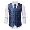 DGHM-JLMY Men's Vest Tie Set 3PC Paisley Floral Formal Waistcoat Square Vests for Suit Tuxedo Wedding (X-Large,Blue) view 1