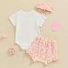 FIOMVA Baby Girl Summer Clothes Cotton Onesie Letter Romper+Bloomer Shorts+Headband 3Piece Shorts Set Newborn Infant Outfit (Pink Daddy's Girl, 12-18 Months) view 4