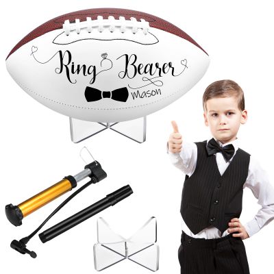 Liliful Size 6 Ring Bearer Football with 1 Stand 1 Signature Pen and Pump 9 Inches Custom Autograph Football Thank You Wedding Gift for Wedding Boys Girls Birthday Party
