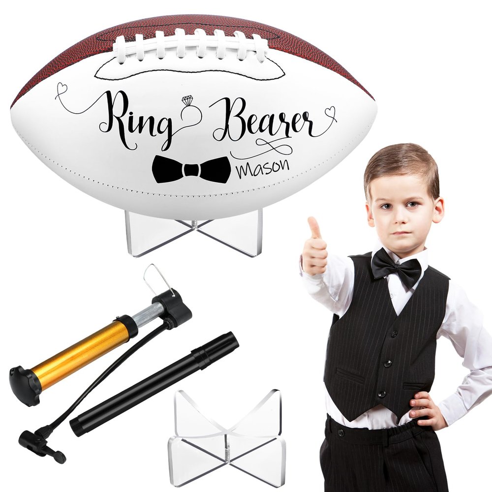 Liliful Size 6 Ring Bearer Football with 1 Stand 1 Signature Pen and Pump 9 Inches Custom Autograph Football Thank You Wedding Gift for Wedding Boys Girls Birthday Party