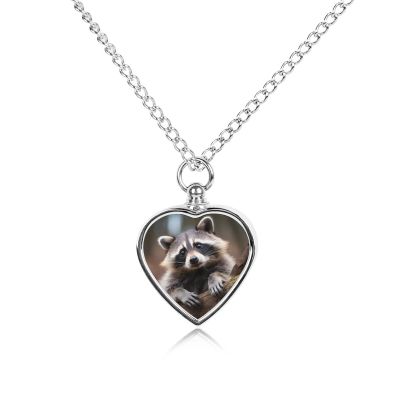 Wild Animal Cute Raccoon Pet Urn Necklace for Ashes Pendant Memorial Keepsake Cremation Jewelry for Pet Dog Cat
