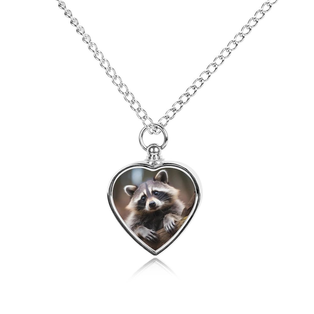 Wild Animal Cute Raccoon Pet Urn Necklace for Ashes Pendant Memorial Keepsake Cremation Jewelry for Pet Dog Cat