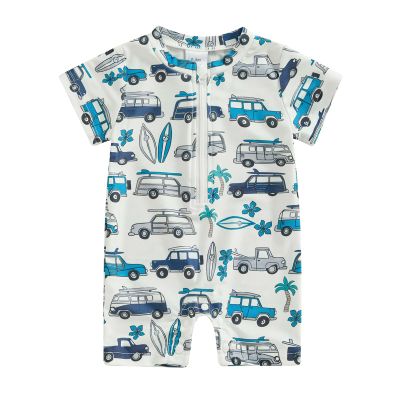 Hnyenmcko Infant Baby Boy Girls Rash Guard Swimsuit Short Sleeve Zipper Bathing Suit Toddler One Piece Swimwear Sunsuit (D-White 02, 3-6 Months)