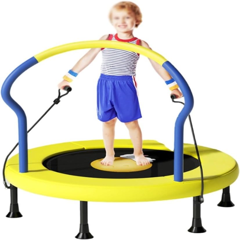 CHIPEL 40 Inch Trampoline with Handles Indoor/Garden Foldable Toddler Trampoline Kids Sports Jumper Foldable with Handrails (Size : 1M)