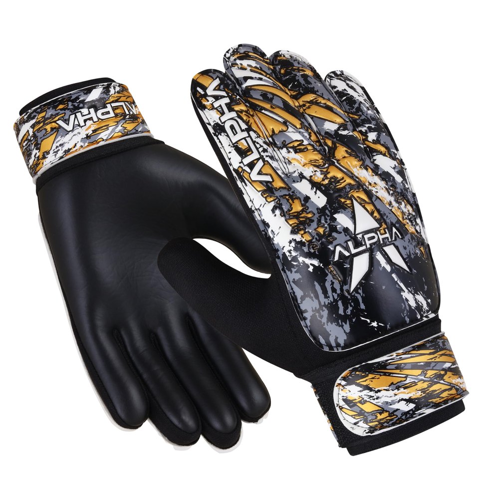 AlphaSports Soccer Goalie Gloves for Kids Boys, Youth and Adult Football Goalkeeper Gloves with 4mm Latex Palm and Double Wrist Protection (Black, Size 4 Suitable for 6 to 9 Years Old)