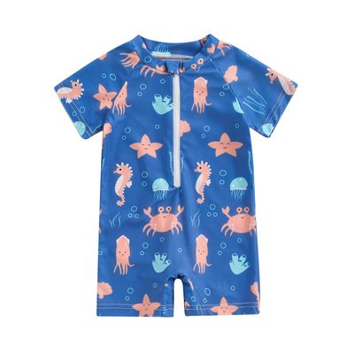 Hnyenmcko Infant Baby Boy Girls Rash Guard Swimsuit Short Sleeve Zipper Bathing Suit Toddler One Piece Swimwear Sunsuit (D-Blue, 18-24 Months)