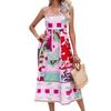 chouyatou Women's Retro Bohemian Floral Back Smocked Spaghetti Strap A-Line Flowy Swing Midi Long Dress (Small, Red) view 1