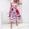 chouyatou Women's Retro Bohemian Floral Back Smocked Spaghetti Strap A-Line Flowy Swing Midi Long Dress (Small, Red) view 4