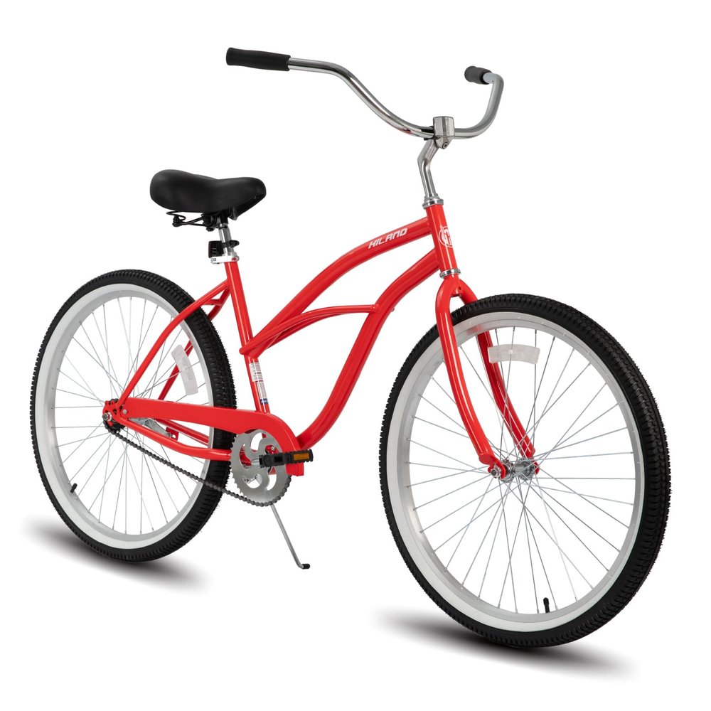 HH HILAND 26 Inch Womens Beach Cruiser Bike, Single Speed Commuter Bicycle with Rear Coaster Brake, Low Step-Through Frame, Comfortable Seat with Dual Springs, City Hybrid Bike for Women Men Adult