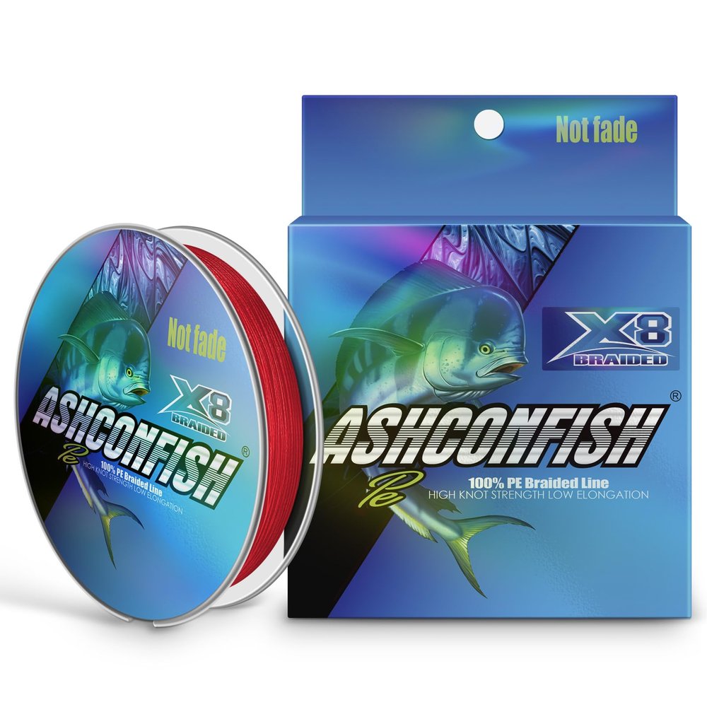 Ashconfish Braided Fishing Line Color Never Fade 8 Strands Super Strong PE Fishing Line Abrasion Resistant Fishing Wire Zero Stretch(Red,328Yards(300m)-250lb/0.80mm)