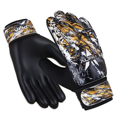 AlphaSports Soccer Goalie Gloves for Kids Boys, Youth and Adult Football Goalkeeper Gloves with 4mm Latex Palm and Double Wrist Protection (Black, Size 5 Suitable for 9 to 12 Years Old)