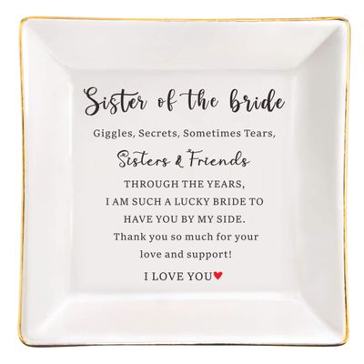 JOYKWE to My Sister Gift On My Wedding Day Ceramic Ring Jewelry Dish for Sister of The Bride Wedding Day Gift for Sister, Maid of Honor Gifts from Bride
