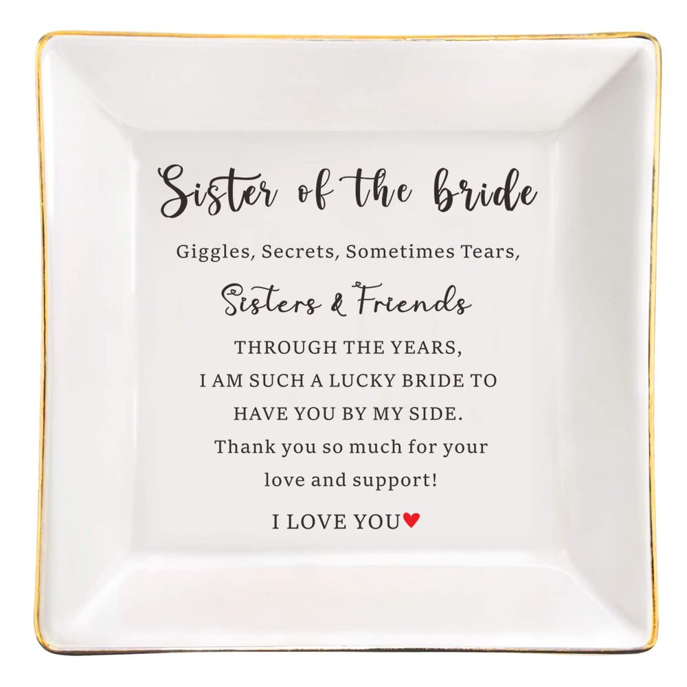JOYKWE to My Sister Gift On My Wedding Day Ceramic Ring Jewelry Dish for Sister of The Bride Wedding Day Gift for Sister, Maid of Honor Gifts from Bride