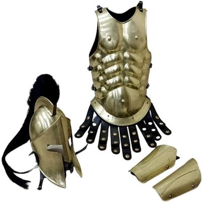 Medieval Armor Brass Muscle Jacket Arm Guard With 300 Spartan Helmet Rustic Vintage Home Decor