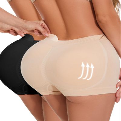 Zimi Collection 2pack Hip Enahncer Body Shaper Boyshort Underwear Butt Lifter Panties Underwear for Women with Removable Pads Black+Skin 2XL