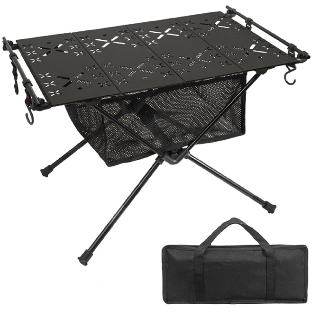 APLUSH Portable Camping Table, Aluminum Lightweight Beach Table with Easy Carrying Bag for Indoor, Outdoor, Camping, Backyard, BBQ, Party, Patio, Beach, Picnic,Travel,Fishing,Black