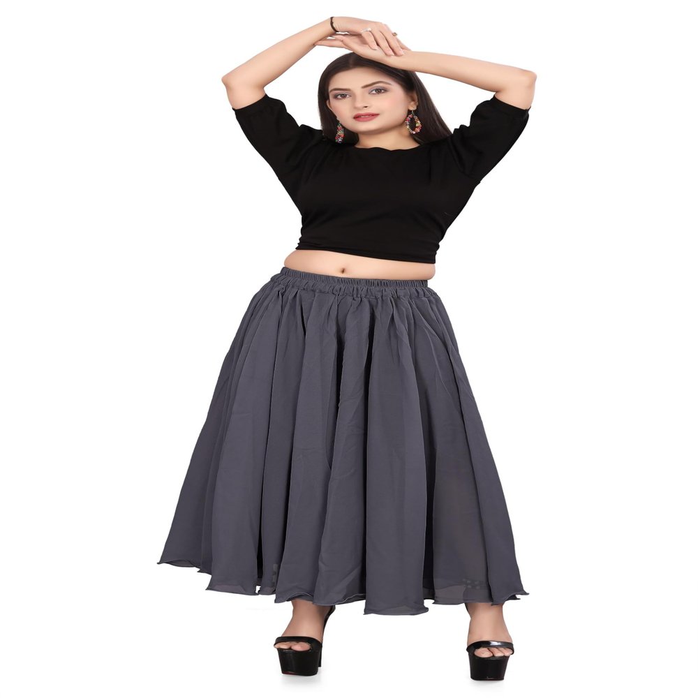 Chiffon Full Circle Ballet Skirt | Women's Sheer Flowy Dance Wrap Skirt | Belly Dance & Lyrical Performance Bottom | 30 Colors, Plus Size S-5XL Grey
