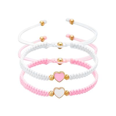 2Pcs Colorful Heart Beaded Matching Bracelets Love Heart String Rope Bracelet for Couple-pink+white, 1