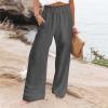 Basysin Linen Pants Women 2024 Summer Casual Wide Leg Pant Smocked High Waisted Palazzo Beach Pants Sweatpants with Pockets 05-Gray X-Large view 2