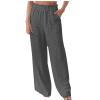 Basysin Linen Pants Women 2024 Summer Casual Wide Leg Pant Smocked High Waisted Palazzo Beach Pants Sweatpants with Pockets 05-Gray X-Large view 3