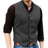 DGHM-JLMY Men's Slim Fit Herringbone Tweed Suits Vest Premium Wool Blend Waistcoat V Neck 5 Buttons Suit for Wedding (XX-Large,Dark Grey) view 1
