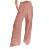 Basysin Linen Pants Women 2024 Summer Casual Wide Leg Pant Smocked High Waisted Palazzo Beach Pants Sweatpants with Pockets 05-Pink Medium view 1