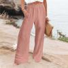 Basysin Linen Pants Women 2024 Summer Casual Wide Leg Pant Smocked High Waisted Palazzo Beach Pants Sweatpants with Pockets 05-Pink Medium view 2