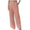 Basysin Linen Pants Women 2024 Summer Casual Wide Leg Pant Smocked High Waisted Palazzo Beach Pants Sweatpants with Pockets 05-Pink Medium view 3