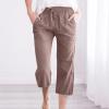 Capri Pants for Women Summer 2025 Drawstring Elastic High Waist Cargo Pants with Pockets Solid Color Button Joggers view 2