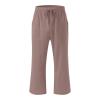 Capri Pants for Women Summer 2025 Drawstring Elastic High Waist Cargo Pants with Pockets Solid Color Button Joggers view 3