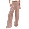 Basysin Linen Pants Women 2024 Summer Casual Wide Leg Pant Smocked High Waisted Palazzo Beach Pants Sweatpants with Pockets 03-Pink Small view 1