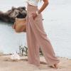 Basysin Linen Pants Women 2024 Summer Casual Wide Leg Pant Smocked High Waisted Palazzo Beach Pants Sweatpants with Pockets 03-Pink Small view 2