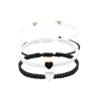 2Pcs Colorful Heart Beaded Matching Bracelets Love Heart String Rope Bracelet for Couple-black+white, 1 view 1
