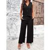 HANMAX Womens 2 Piece Sets Summer Sleeveless Button Up V Neck Vest Waistcoat and Wide Leg Pant Suits view 3