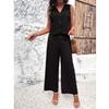 HANMAX Womens 2 Piece Sets Summer Sleeveless Button Up V Neck Vest Waistcoat and Wide Leg Pant Suits view 4