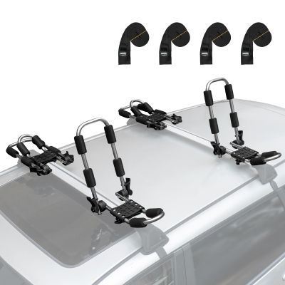 Leader Accessories Stainless Steel Folding Kayak Rack 4 PCS/Set J Bar Car Roof Rack for Canoe Surf Board SUP On Roof Top Mount on SUV, Car and Truck Crossbar with 4 pcs Tie Down Straps