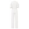 Jumpsuits for Women Dressy Wedding Guest Elegant V Neck Wide Leg Jumpsuit Bow Tie Plus Size Summer Casual Romper 2024 Rompers for Wedding Occasions Wedding Guest Jumpsuit Short Sleeve Jumpsuits view 3