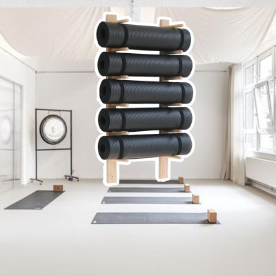 TUJOBA Wooden Yoga Mat Holder Wall Mount, Sectional Yoga Studio Storage Rack for 3/6/ 9 Mats, Stylish Fitness Equipment Display Organizer for Decor (Size : 6-Levels)