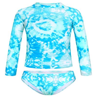 Girls Bathing Suits Long Sleeve Rashguard Sets Size 3t 4t Blue Tie Dye Swimsuit Toddler Kids Swimwear