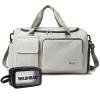 BEULPTN Small Gym Bag for Women, Waterproof Travel Duffle Bag Carry On Weekender Bag with Shoe Compartment & Wet Pocket, Gym Tote Bag for Travel, Workout, Sport, 40#Beige-Zipper view 1
