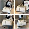 BEULPTN Small Gym Bag for Women, Waterproof Travel Duffle Bag Carry On Weekender Bag with Shoe Compartment & Wet Pocket, Gym Tote Bag for Travel, Workout, Sport, 40#Beige-Zipper view 2