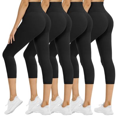 4 Pack Cpari Leggings for Women - High Waisted Tummy Control Soft No See-Through Black Yoga Pants for Athletic Workout