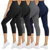 4 Pack Capri Leggings for Women - High Waisted Tummy Control Soft No See-Through Black Yoga Pants for Athletic Workout view 1