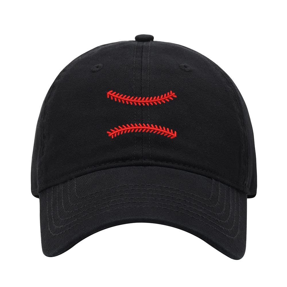 Baseball Cap Men Women Baseball Stitches Embroidered Unisex Classic Adjustable Strapback Dad Hat (7 1/2,Black)