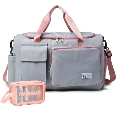 Small Gym Bag for Women, Waterproof Travel Duffle Bag Carry On Weekender Bag with Shoe Compartment & Wet Pocket, Gym Tote Bag for Travel, Workout, Sport