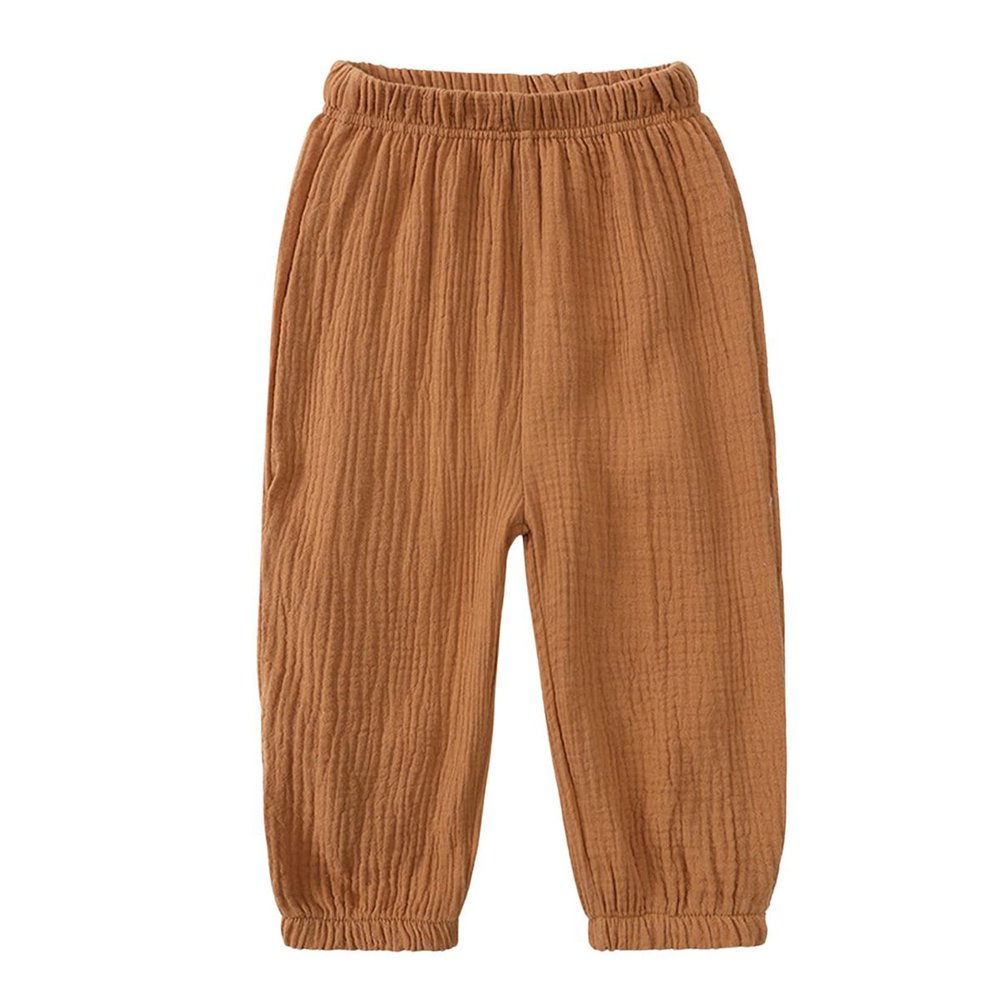 EISHOW Toddler Cotton Linen Trousers Summer Kids Baby Girls Boys Soft Solid Casual Fall Harem Long Pants for 1-8 Years (2-3T,Yellow)