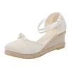 CsgrFagr Fashion Women Summer Weave Wedges Breathable Elastic Band Round Toe Sandals Comfortable Beach (White, 6.5) view 1