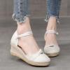 CsgrFagr Fashion Women Summer Weave Wedges Breathable Elastic Band Round Toe Sandals Comfortable Beach (White, 6.5) view 2